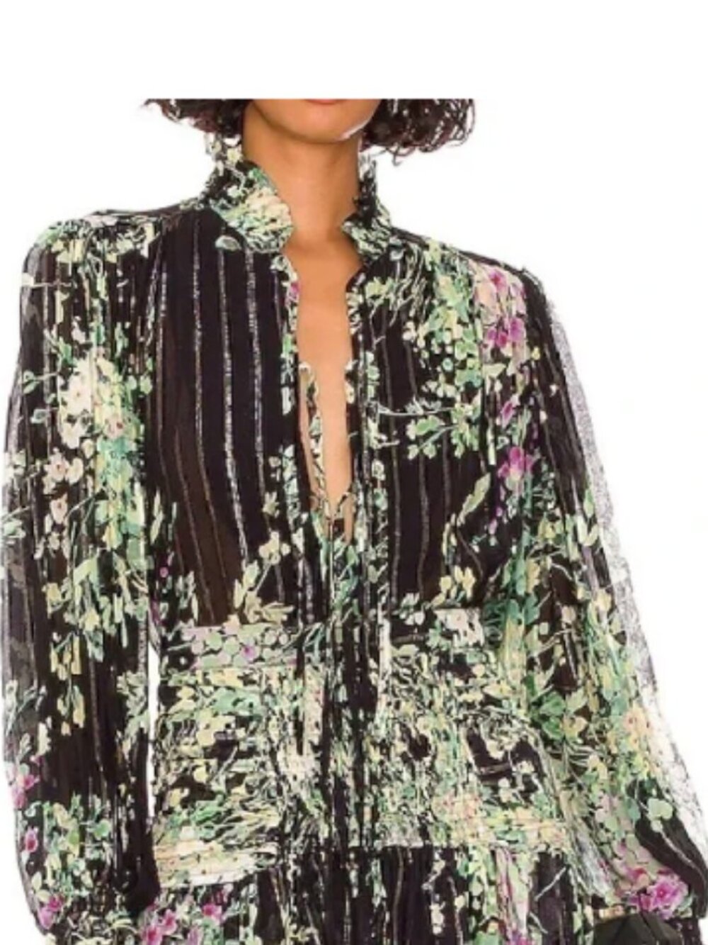 Sabina Musayev Chiffon Tie Front Blouse XS Black Floral Sheer Designer Luxury